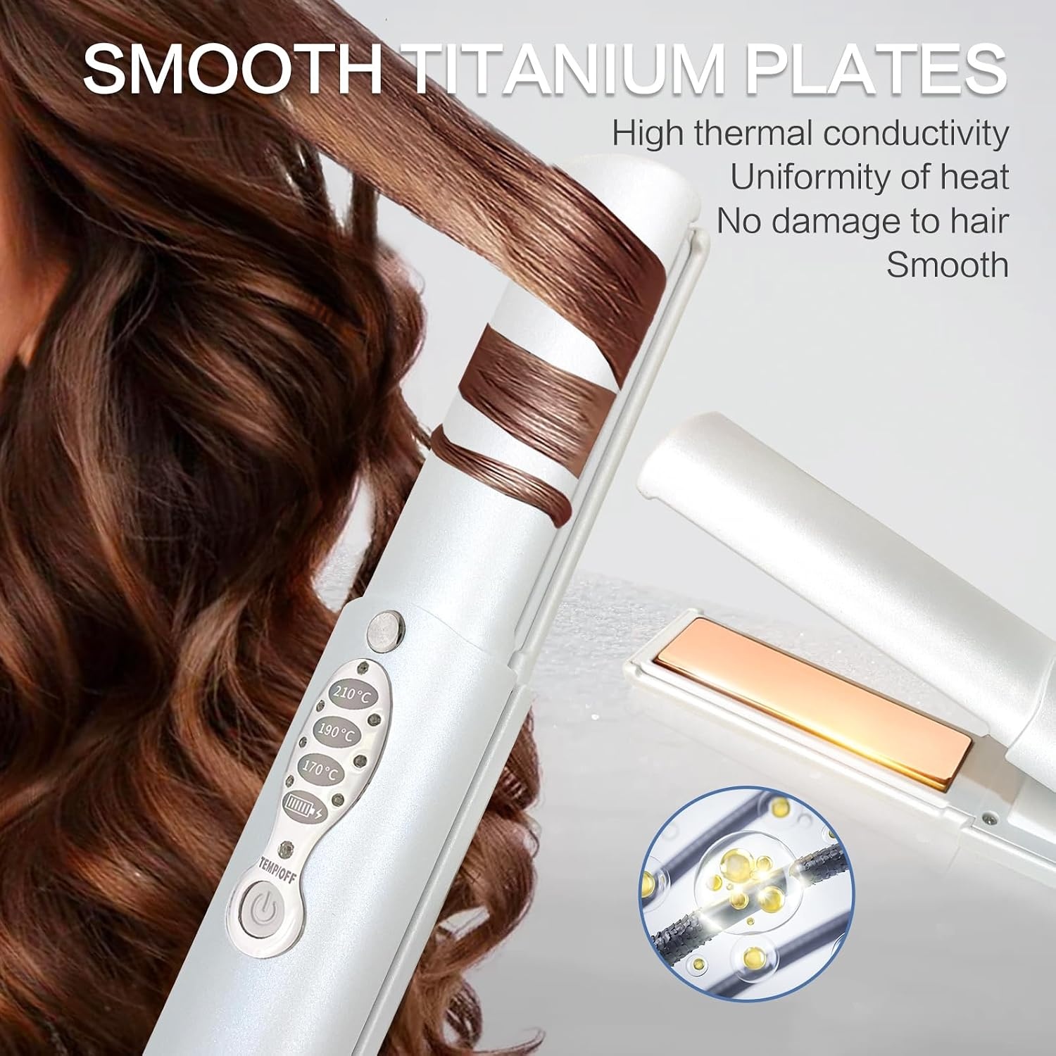 Draadloze stijltangen 5000 mAh Lange afstand Titanium Draagbare Flat Iron Draadloze Mini Stijltang 2 in 1 voor rechttrekken en krullen, reisstijltang max. 210 ℃/400 ° F warmt op in seconden
