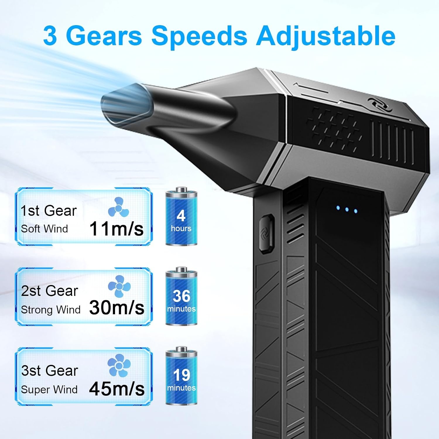 Elektrische stofblazer, 110.000 tpm, elektrische luchtblazer, 3 snelheden instelbare mini-blazer met accu, draadloze turbo-ventilator voor pc, toetsenbord, auto, dierenharen, outdoor en huis