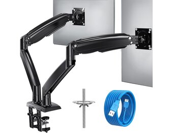 HUANUO Dubbele Monitor Arm voor 2 Schermen 15 tot 35 Inch - Gasveer - Zwart