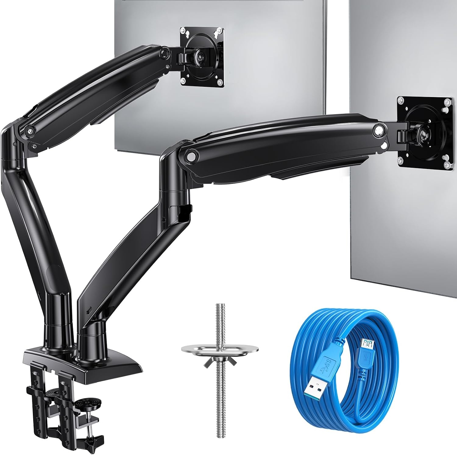 HUANUO Dubbele Monitor Arm voor 2 Schermen 15 tot 35 Inch - Gasveer - Zwart