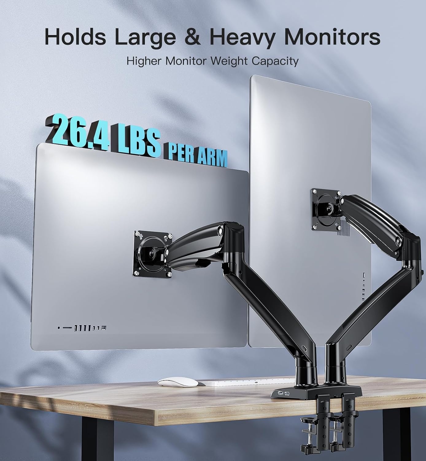 HUANUO Dubbele Monitor Arm voor 2 Schermen 15 tot 35 Inch - Gasveer - Zwart