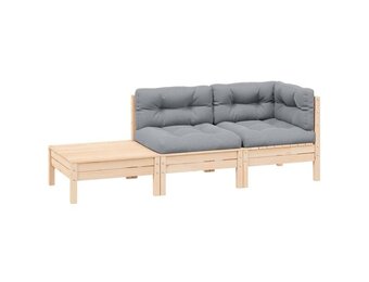 vidaXL 3-delige Loungeset met grijze kussens massief grenenhout