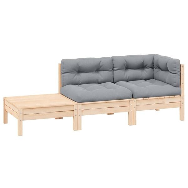 vidaXL 3-delige Loungeset met grijze kussens massief grenenhout