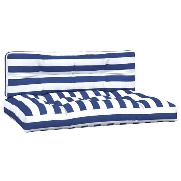vidaXL Palletkussens 2 st stof gestreept wit en blauw