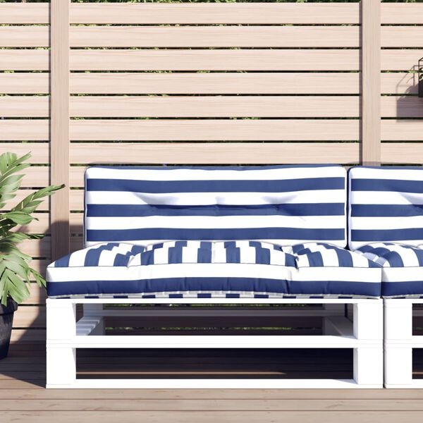 vidaXL Palletkussens 2 st stof gestreept wit en blauw