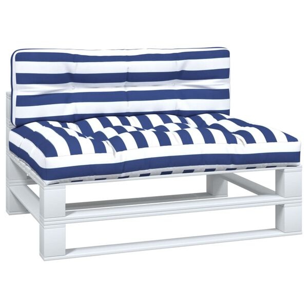 vidaXL Palletkussens 2 st stof gestreept wit en blauw
