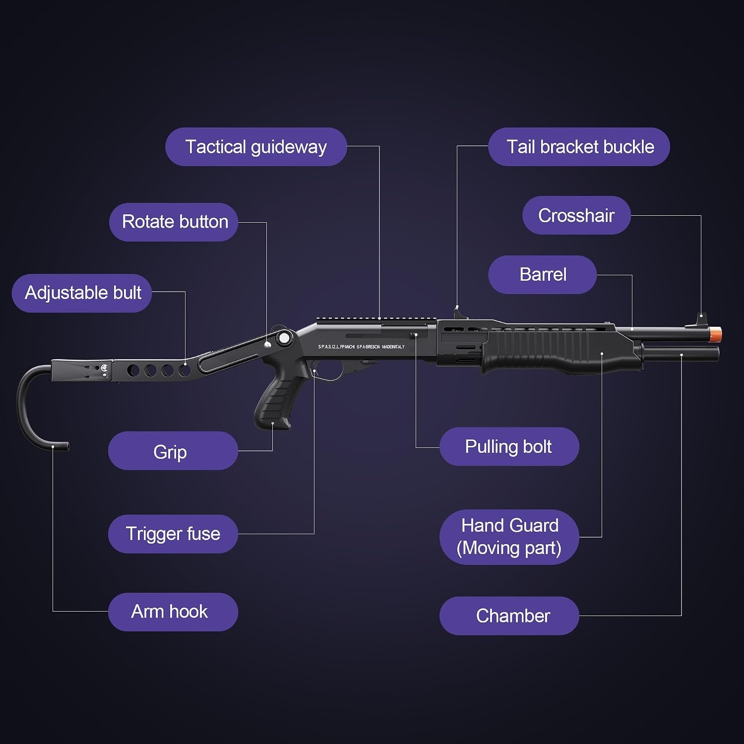 Yumuşak Köpük Mermi Patlatma Oyuncağı, Colliford Oyuncak Tabancası, Yumuşak Kurşun Atış Oyuncağı, Kabuk Çıkartmalı Köpük Blaster, Köpük Dart Blaster (SPAS 12) (Siyah)