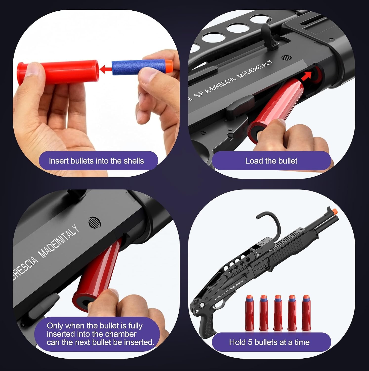 Yumuşak Köpük Mermi Patlatma Oyuncağı, Colliford Oyuncak Tabancası, Yumuşak Kurşun Atış Oyuncağı, Kabuk Çıkartmalı Köpük Blaster, Köpük Dart Blaster (SPAS 12) (Siyah)