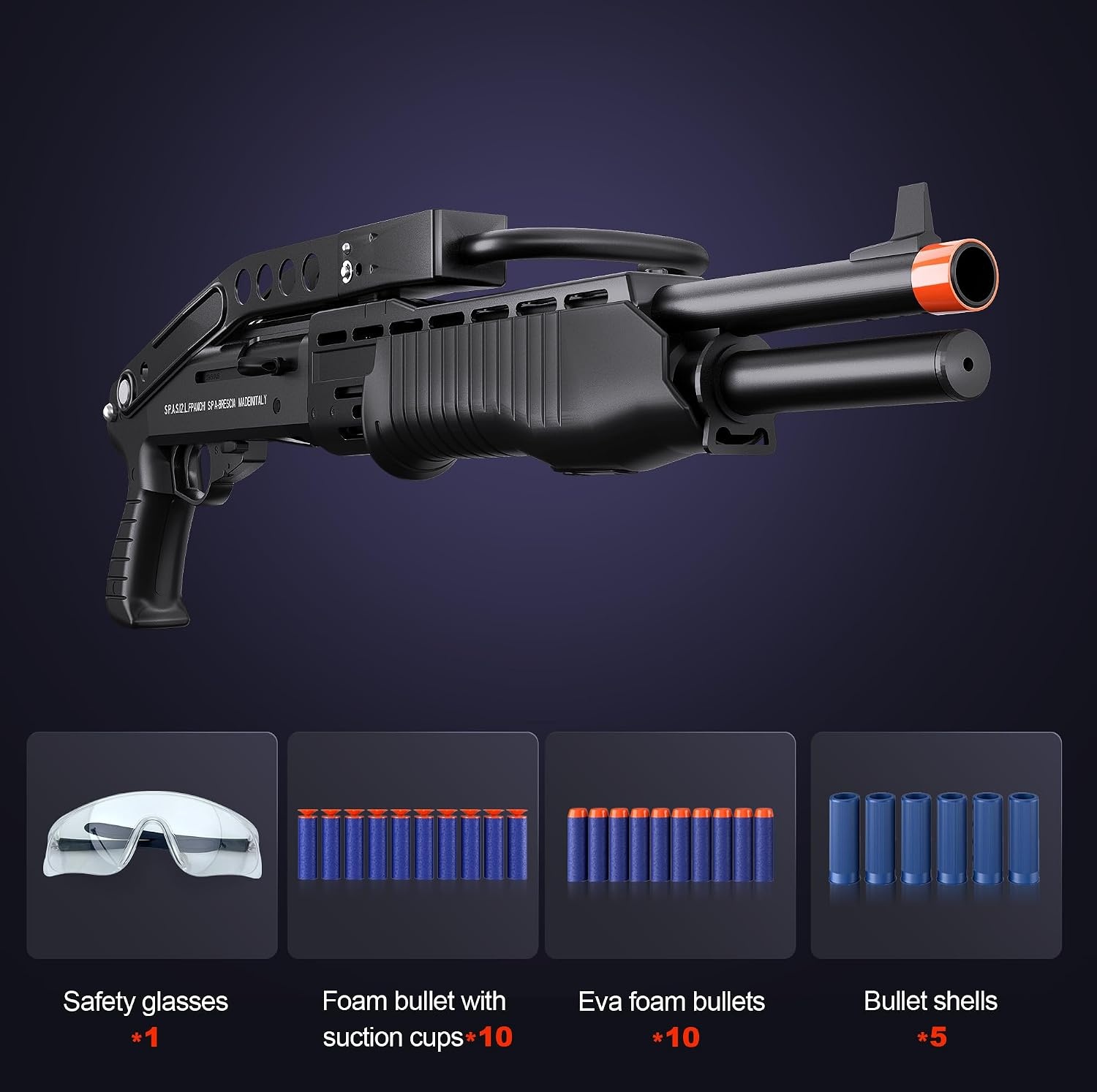 Yumuşak Köpük Mermi Patlatma Oyuncağı, Colliford Oyuncak Tabancası, Yumuşak Kurşun Atış Oyuncağı, Kabuk Çıkartmalı Köpük Blaster, Köpük Dart Blaster (SPAS 12) (Siyah)