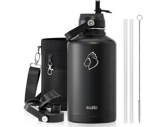 BUZIO Vacuüm geïsoleerde roestvrijstalen waterfles 64 oz (koud voor 48 uur/warm voor 24 uur) BPA vrije dubbelwandige reismok voor buitensporten wandelen, fietsen, kamperen, hardlopen
