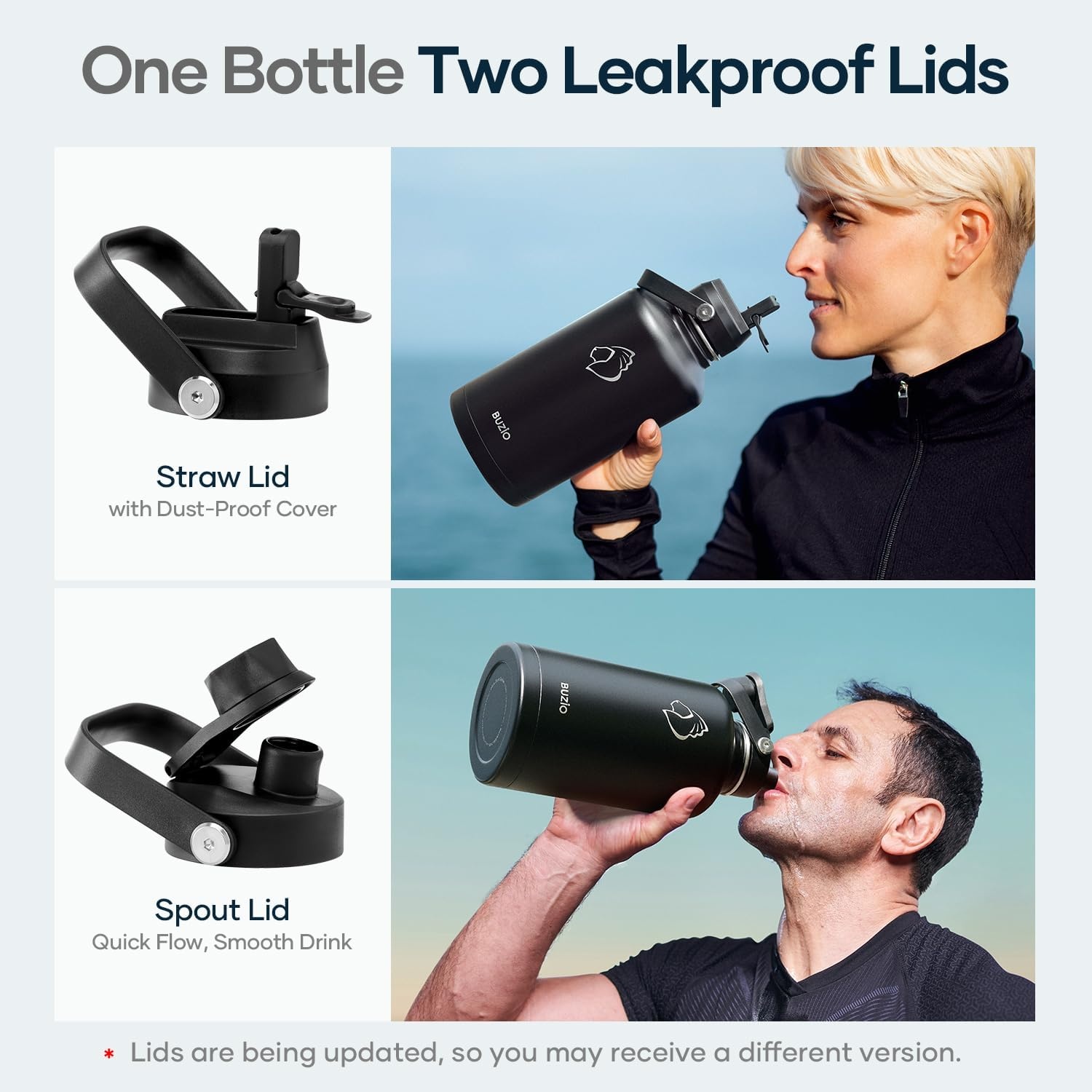 BUZIO Vacuüm geïsoleerde roestvrijstalen waterfles 64 oz (koud voor 48 uur/warm voor 24 uur) BPA vrije dubbelwandige reismok voor buitensporten wandelen, fietsen, kamperen, hardlopen