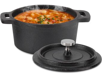 Nederlandse Oven Dubbele Traditionele Stijl Verdikte Ergonomische Handvat Isolatie Gietijzeren Kookpot met Deksel Braadpan Kookgerei voor Thuis Keuken(20CM)