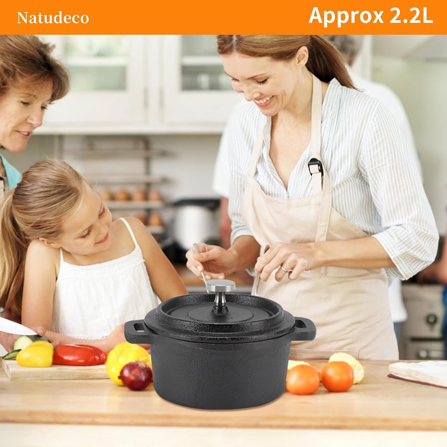 Nederlandse Oven Dubbele Traditionele Stijl Verdikte Ergonomische Handvat Isolatie Gietijzeren Kookpot met Deksel Braadpan Kookgerei voor Thuis Keuken(20CM)