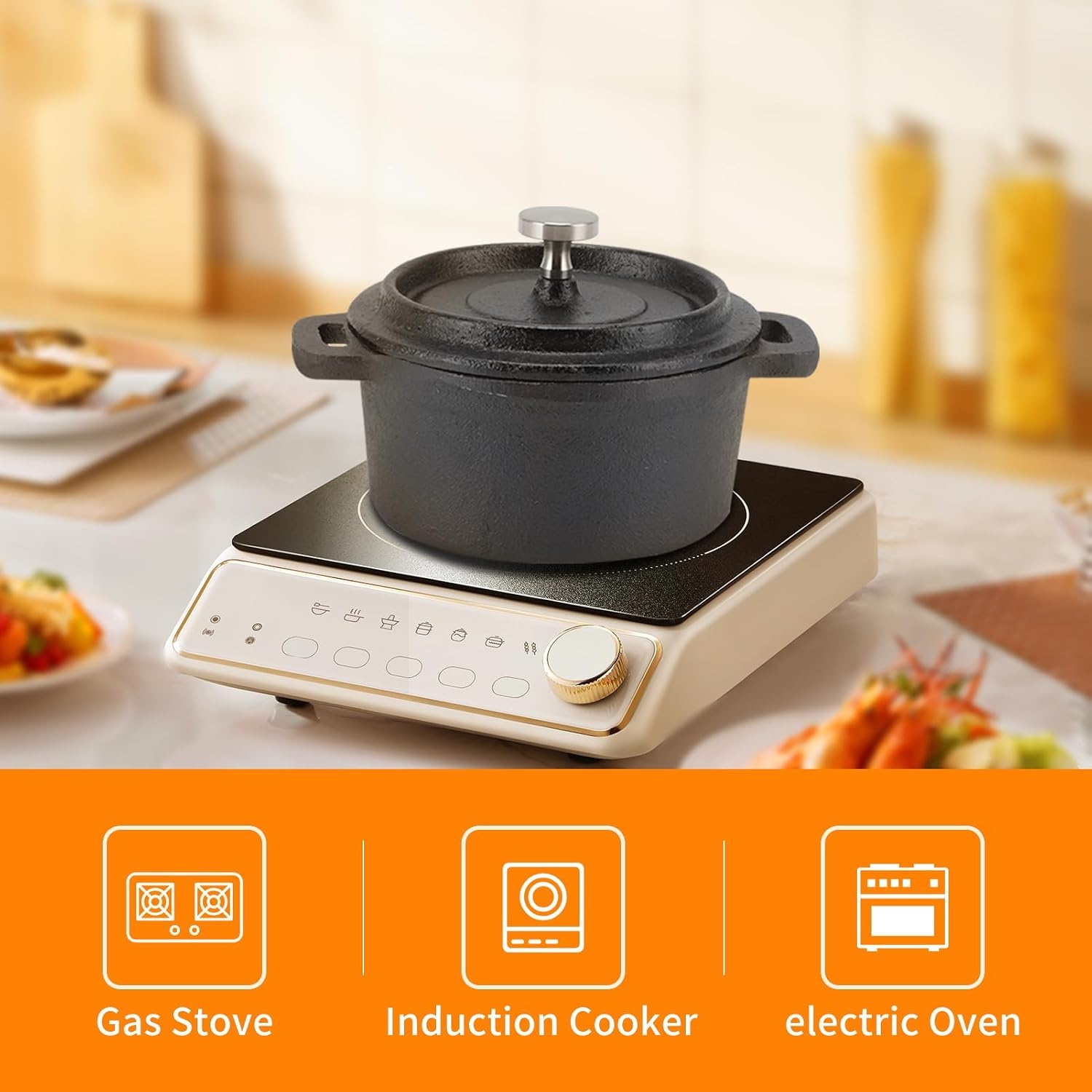 Nederlandse Oven Dubbele Traditionele Stijl Verdikte Ergonomische Handvat Isolatie Gietijzeren Kookpot met Deksel Braadpan Kookgerei voor Thuis Keuken(20CM)