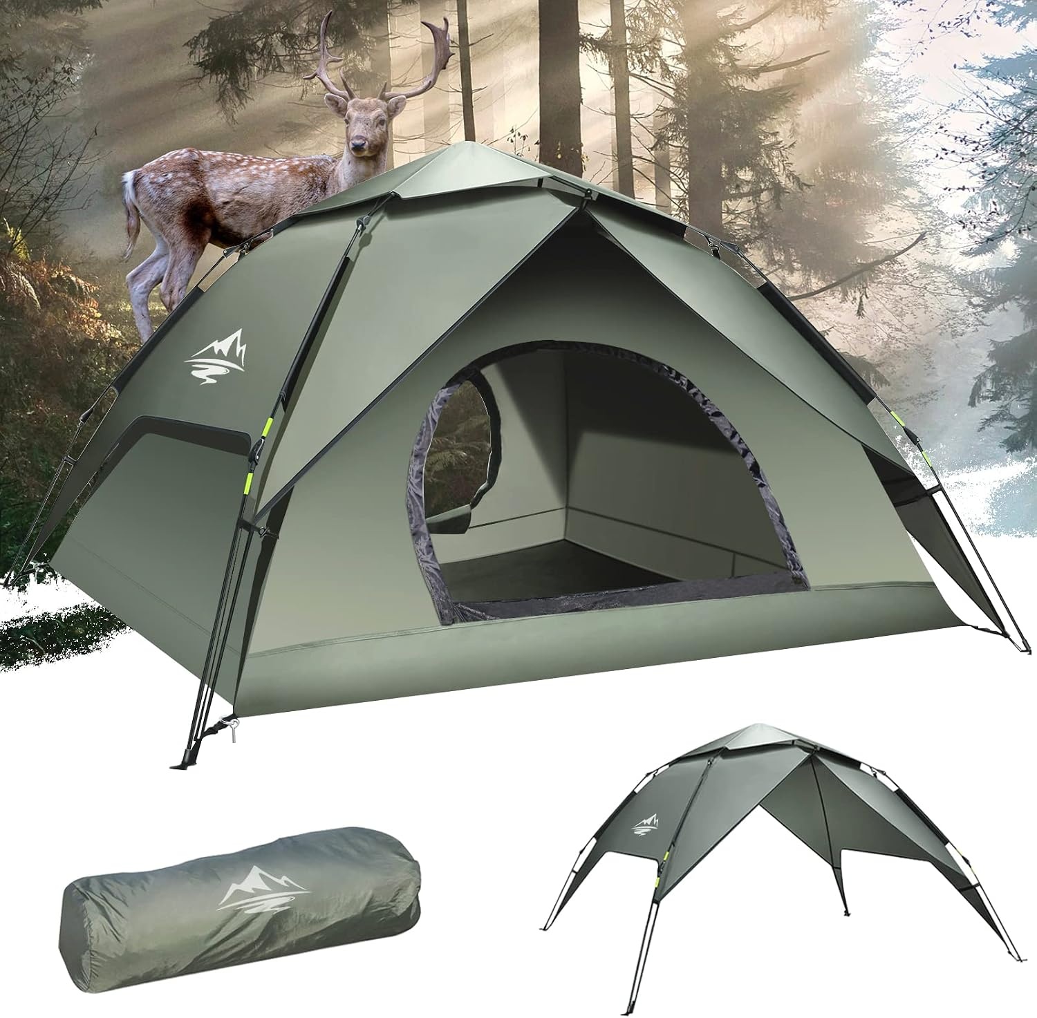 Campingtent, automatische onmiddellijke tent voor 2-3 personen, pop-up, dubbellaags, waterdicht en winddicht, ultralichte koepeltent, uv-bescherming, eenvoudige installatie voor trekking, gezinnen,