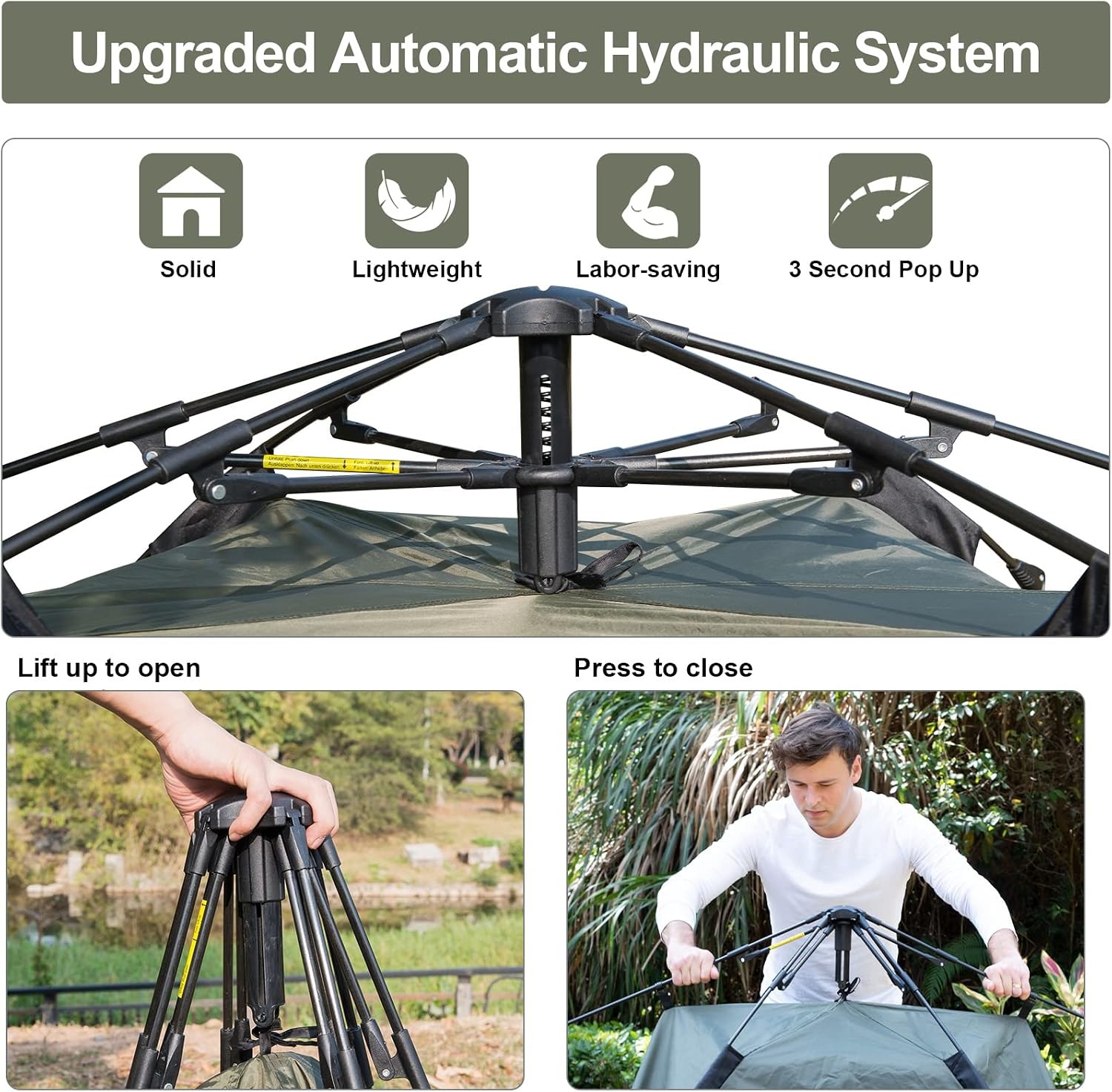 Campingtent, automatische onmiddellijke tent voor 2-3 personen, pop-up, dubbellaags, waterdicht en winddicht, ultralichte koepeltent, uv-bescherming, eenvoudige installatie voor trekking, gezinnen,