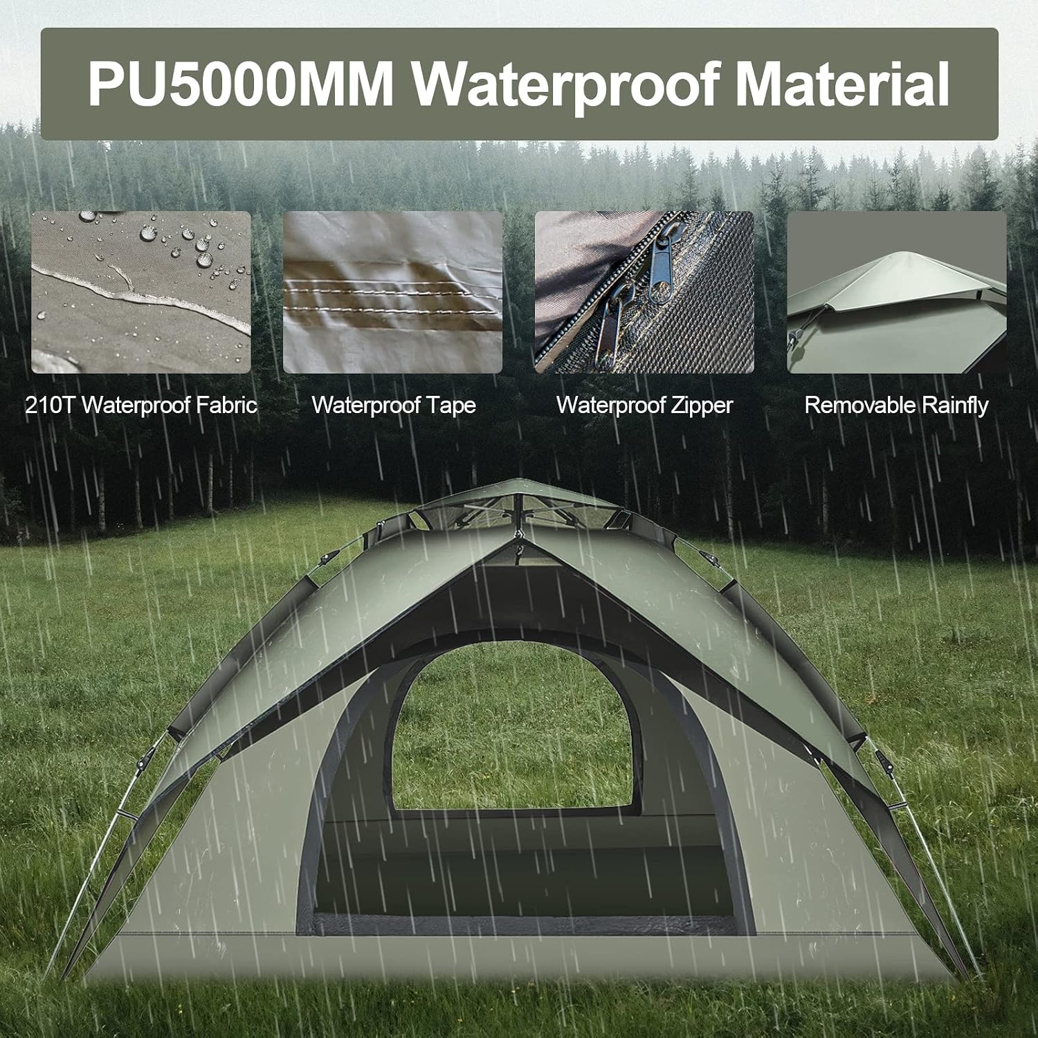 Campingtent, automatische onmiddellijke tent voor 2-3 personen, pop-up, dubbellaags, waterdicht en winddicht, ultralichte koepeltent, uv-bescherming, eenvoudige installatie voor trekking, gezinnen,
