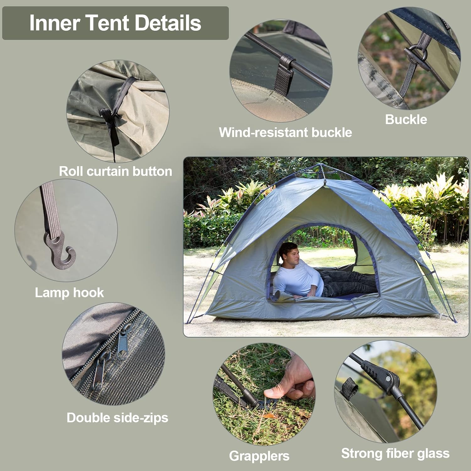 Campingtent, automatische onmiddellijke tent voor 2-3 personen, pop-up, dubbellaags, waterdicht en winddicht, ultralichte koepeltent, uv-bescherming, eenvoudige installatie voor trekking, gezinnen,