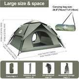 Campingtent, automatische onmiddellijke tent voor 2-3 personen, pop-up, dubbellaags, waterdicht en winddicht, ultralichte koepeltent, uv-bescherming, eenvoudige installatie voor trekking, gezinnen,