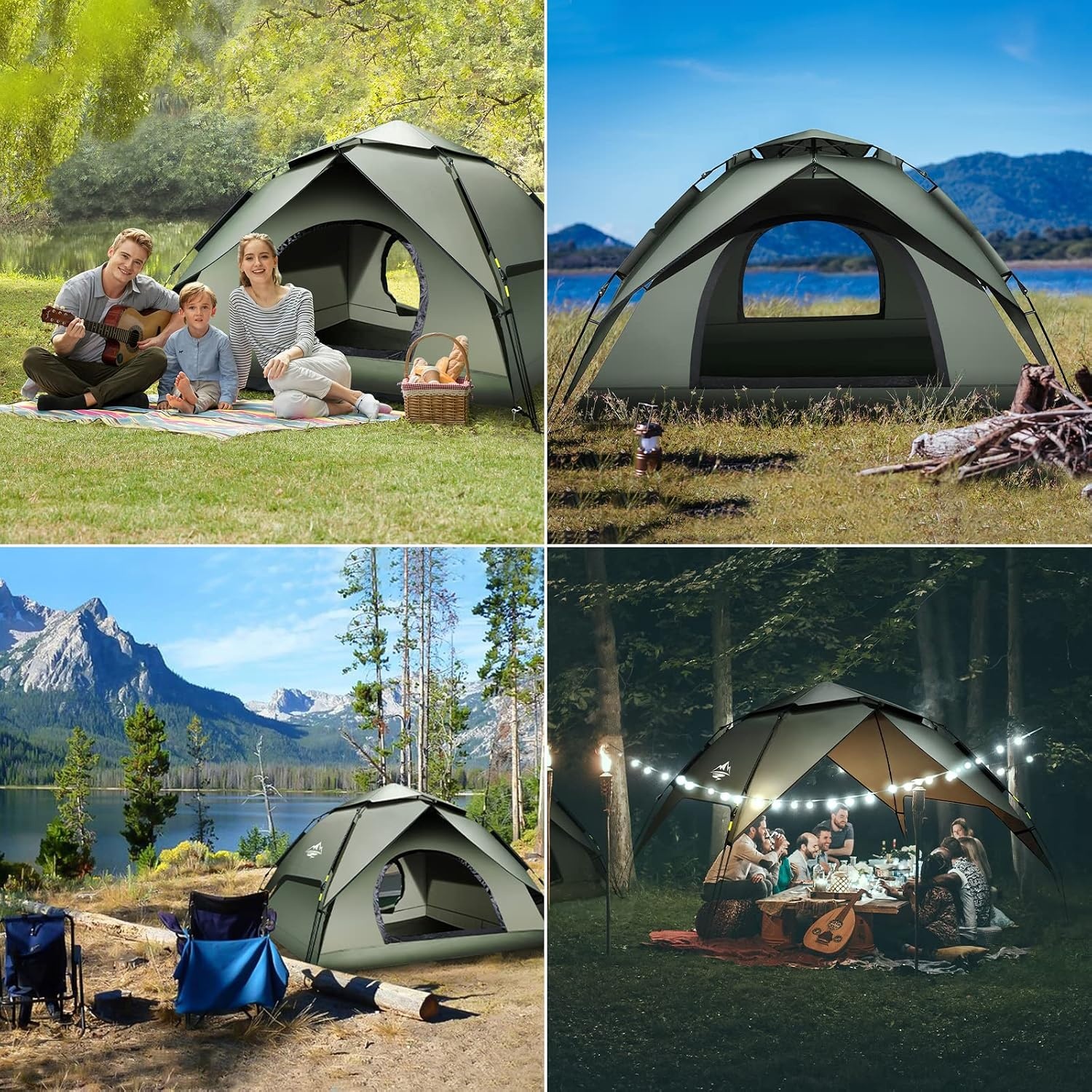 Campingtent, automatische onmiddellijke tent voor 2-3 personen, pop-up, dubbellaags, waterdicht en winddicht, ultralichte koepeltent, uv-bescherming, eenvoudige installatie voor trekking, gezinnen,