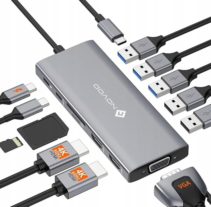 12-in-1 USB-C Dockingstation: Snel Opladen & 7 USB Poorten