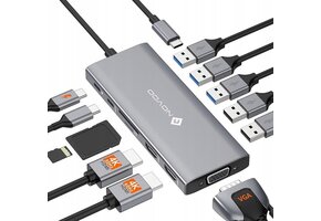 12-in-1 USB-C Dockingstation: Snel Opladen & 7 USB Poorten