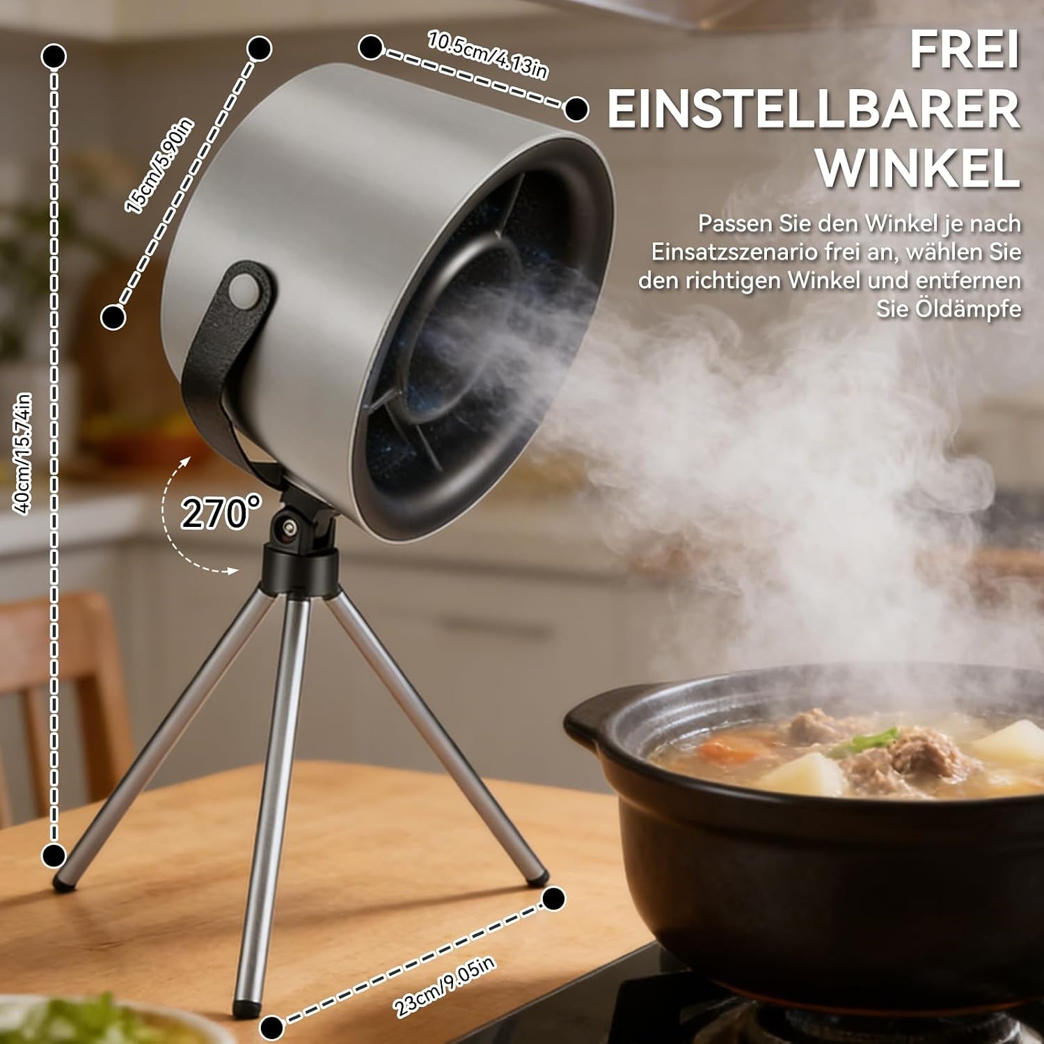 Mobiele afzuigkap zonder installatie, draagbare mini-afzuigkap met afneembaar statief en ophangtouw, 3-traps stil, ideaal voor woning, camper, outdoor, ruimtebesparende keukenaccessoires