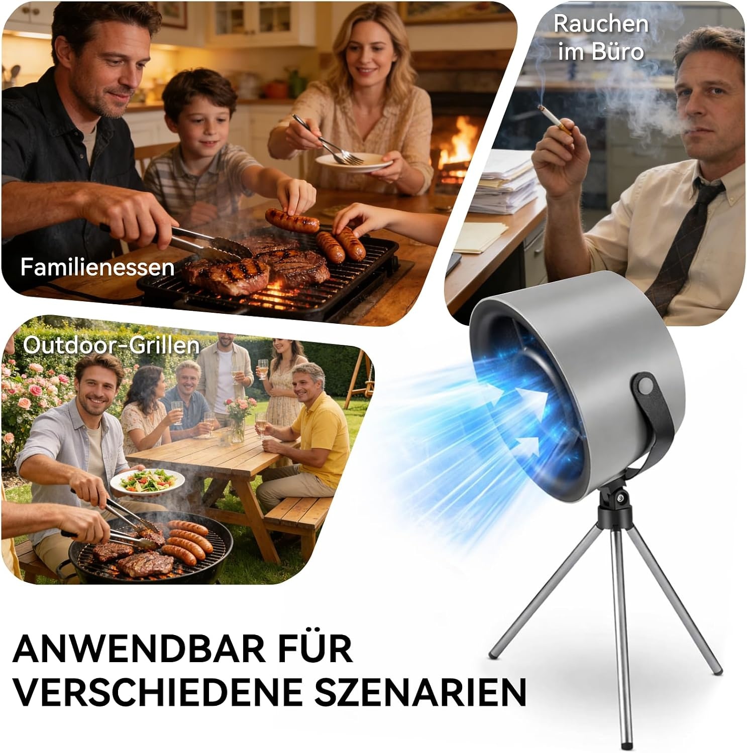Mobiele afzuigkap zonder installatie, draagbare mini-afzuigkap met afneembaar statief en ophangtouw, 3-traps stil, ideaal voor woning, camper, outdoor, ruimtebesparende keukenaccessoires