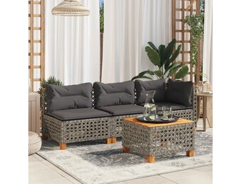 vidaXL Tuinbank 3-zits met kussens poly rattan grijs