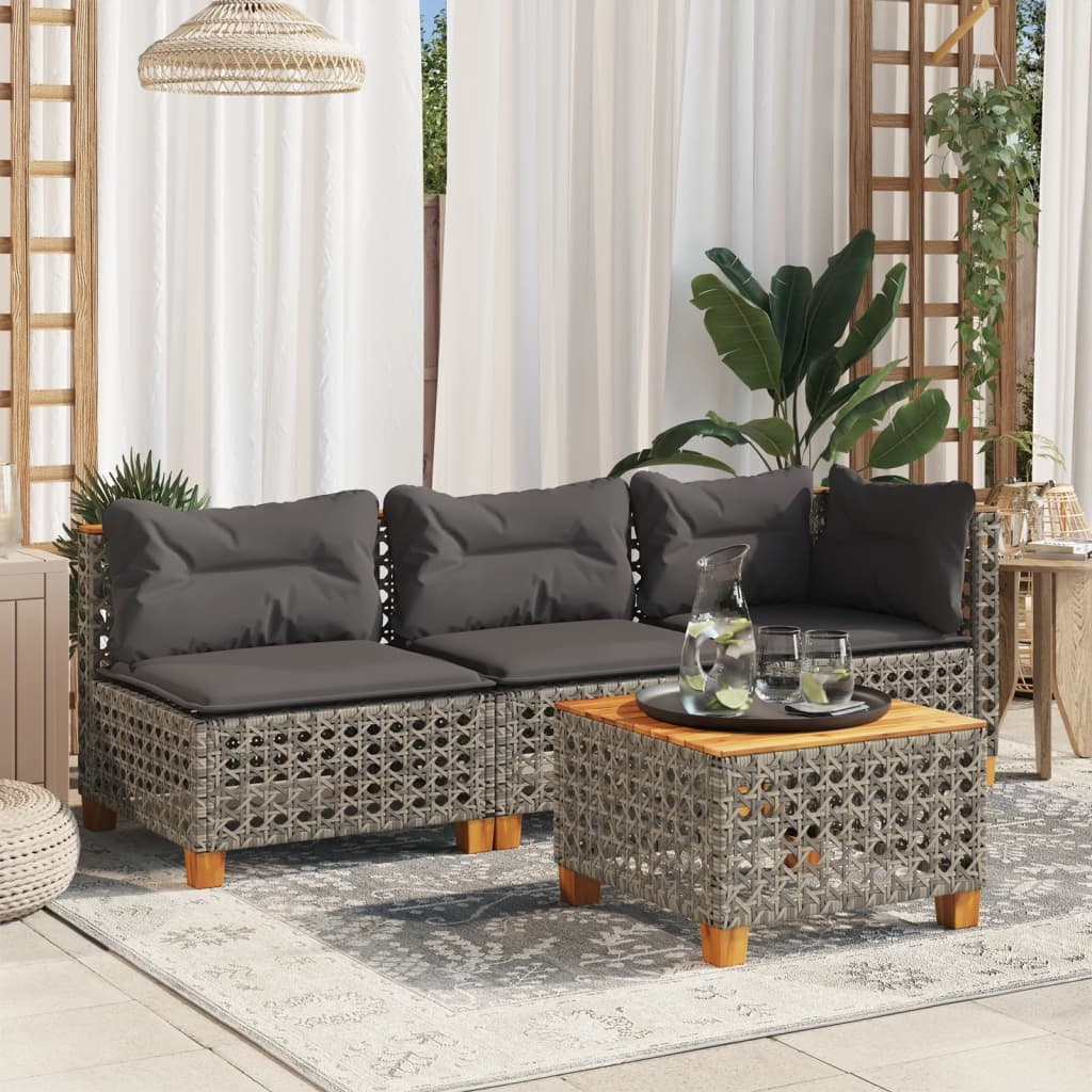 vidaXL Tuinbank 3-zits met kussens poly rattan grijs