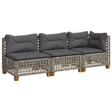 vidaXL Tuinbank 3-zits met kussens poly rattan grijs