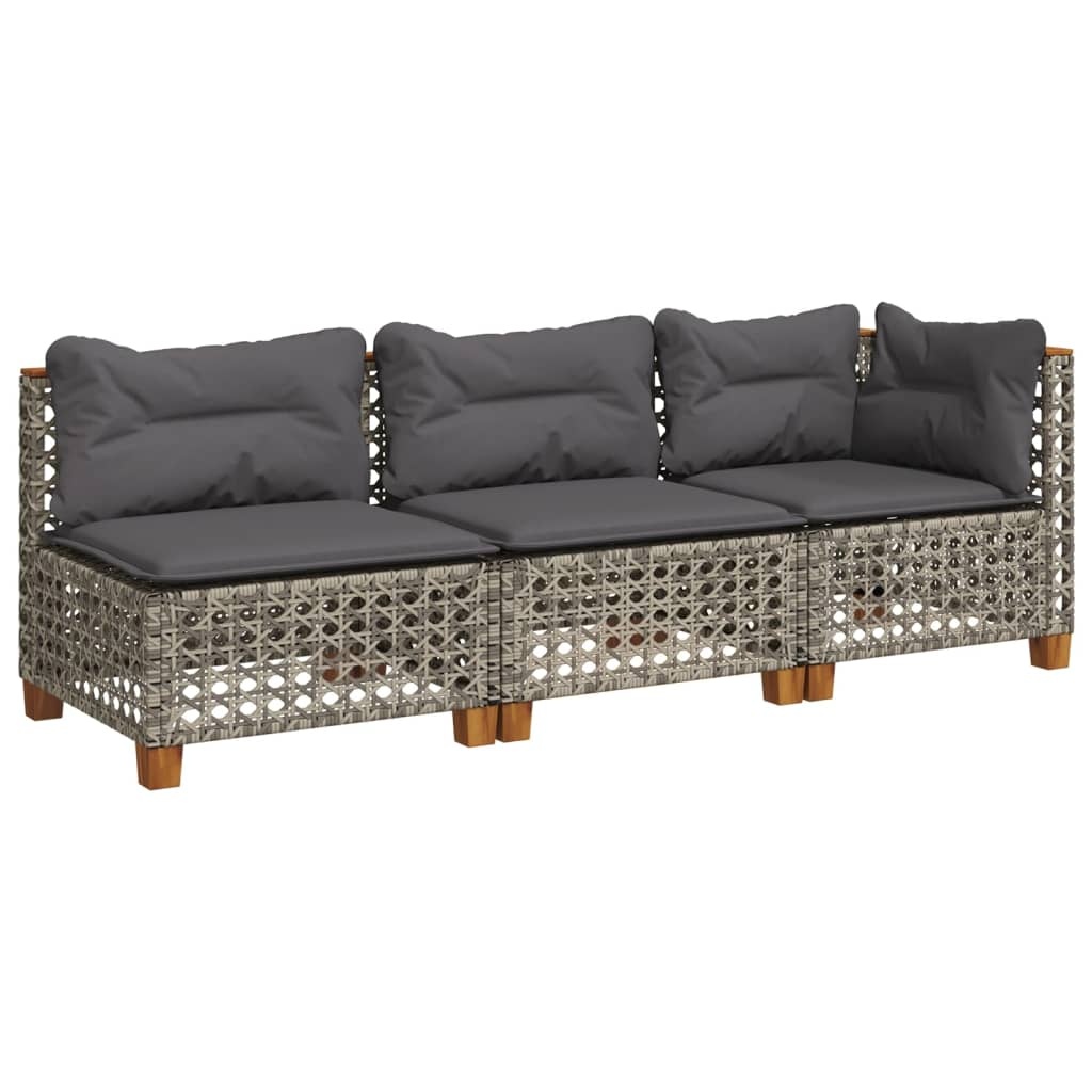 vidaXL Tuinbank 3-zits met kussens poly rattan grijs