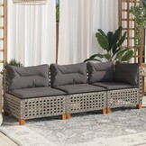 vidaXL Tuinbank 3-zits met kussens poly rattan grijs