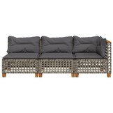 vidaXL Tuinbank 3-zits met kussens poly rattan grijs
