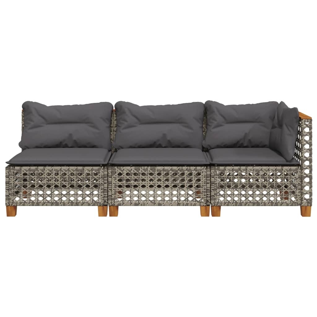 vidaXL Tuinbank 3-zits met kussens poly rattan grijs