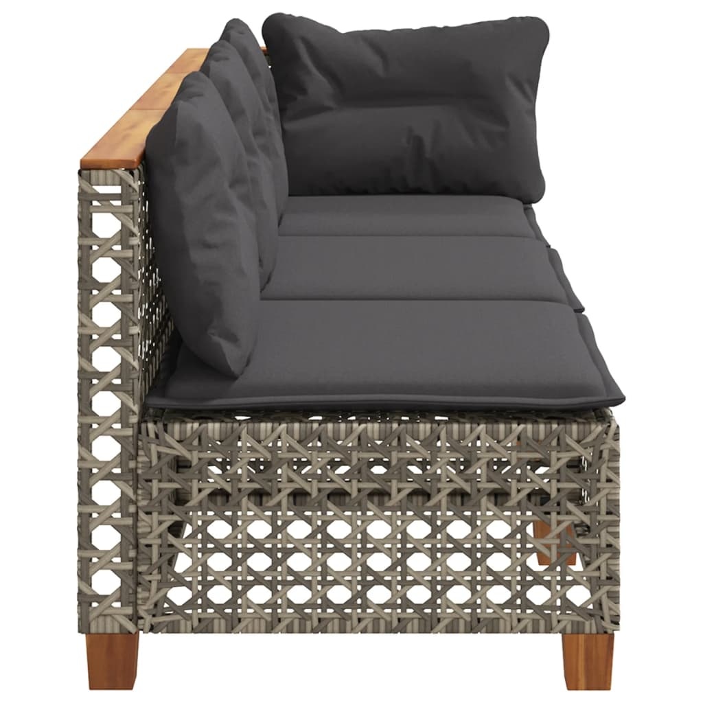 vidaXL Tuinbank 3-zits met kussens poly rattan grijs