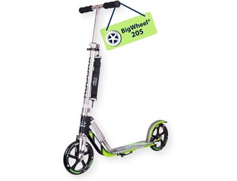 Hudora 14695 BigWheel GS 205-Het origineel met RX Pro technologie-Tret-Roller inklapbare City-Scooter, zwart/groen, Eén maat