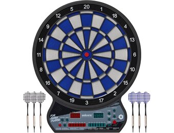 Unicorn Softtip dartbord, elektronisch led-display, automatisch scoren, 27 spellen met 175 variaties, geschikt voor maximaal 8 spelers, inclusief voedingsadapter en 6 dartpijlen