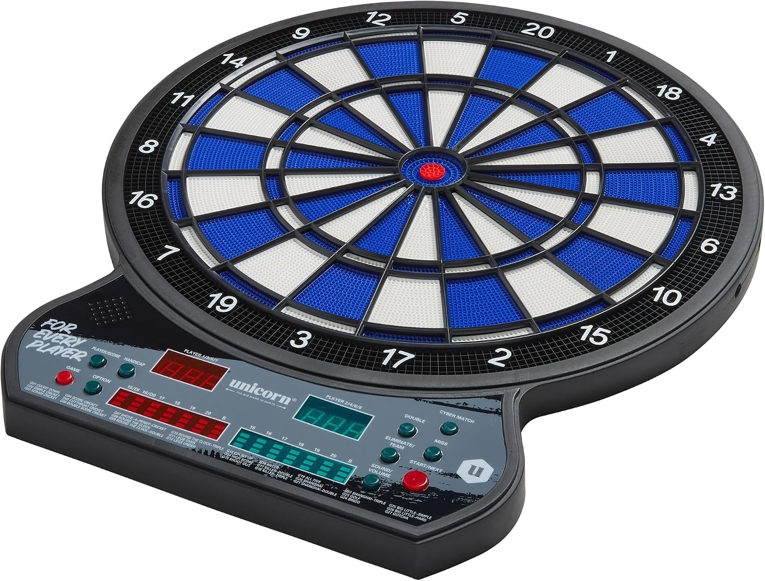 Unicorn Softtip dartbord, elektronisch led-display, automatisch scoren, 27 spellen met 175 variaties, geschikt voor maximaal 8 spelers, inclusief voedingsadapter en 6 dartpijlen