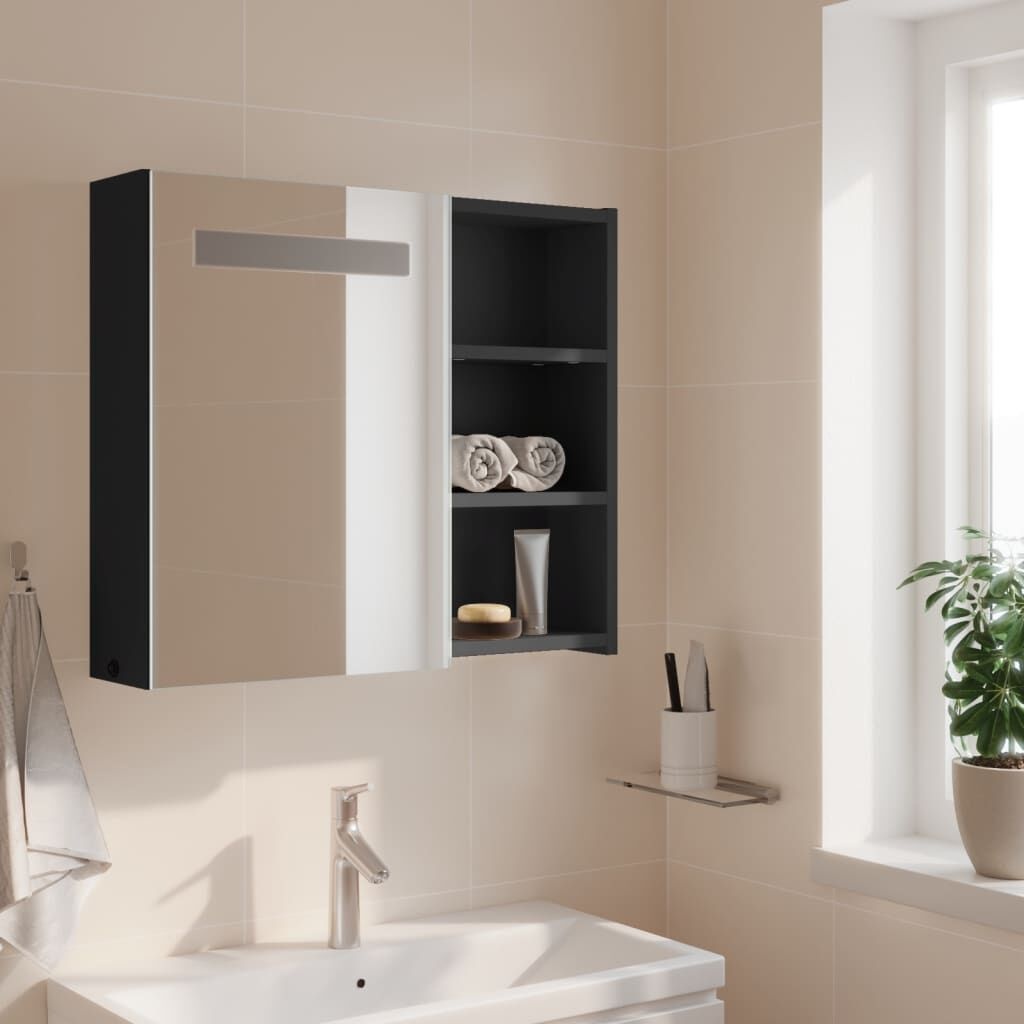 vidaXL Badkamerkast met spiegel en LED 60x13x52 cm grijs