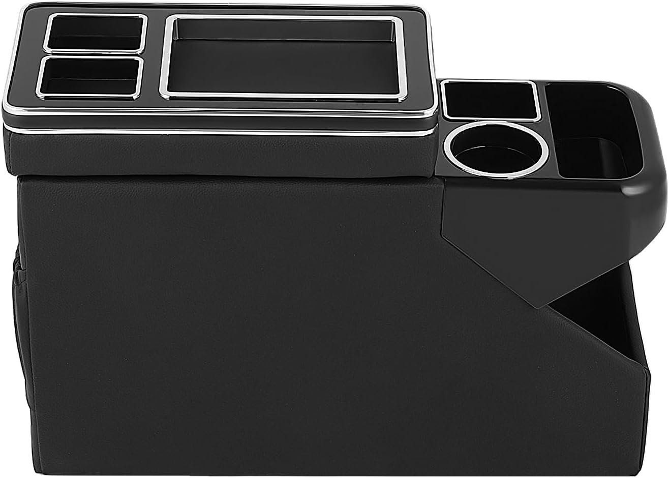 GEARMONSTER Middenconsole met opbergvakken opbergvak compatibel met VW T5 T6 T6.1, middenconsole Box met drankjeshouder, zwart glanzend leder accessoire voor individuele stoelen vooraan