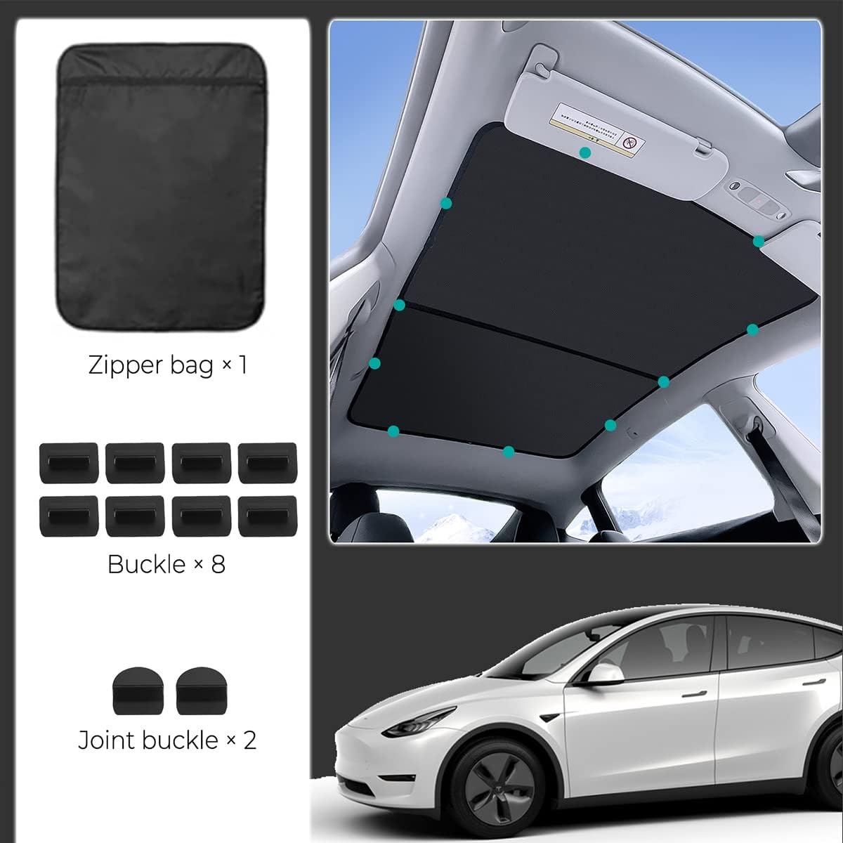 Tesla Model Y zonnedak, zonwering, afdekking, blokkeren, uv-stralen, Skylight zon, uv-bescherming, voor model Y 2021, 2022, 2023, zilver gelakt