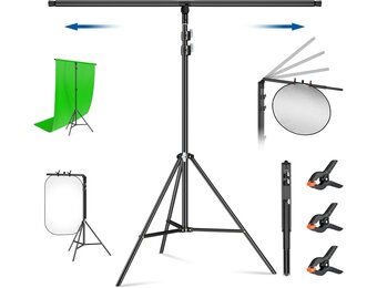 soonpho T-vormige achtergrondstandaard, 2,68 x 2,06 m, statiefstandaard, fotoachtergrond voor fotostudio, portret, productfotografie - Maat 2.6M