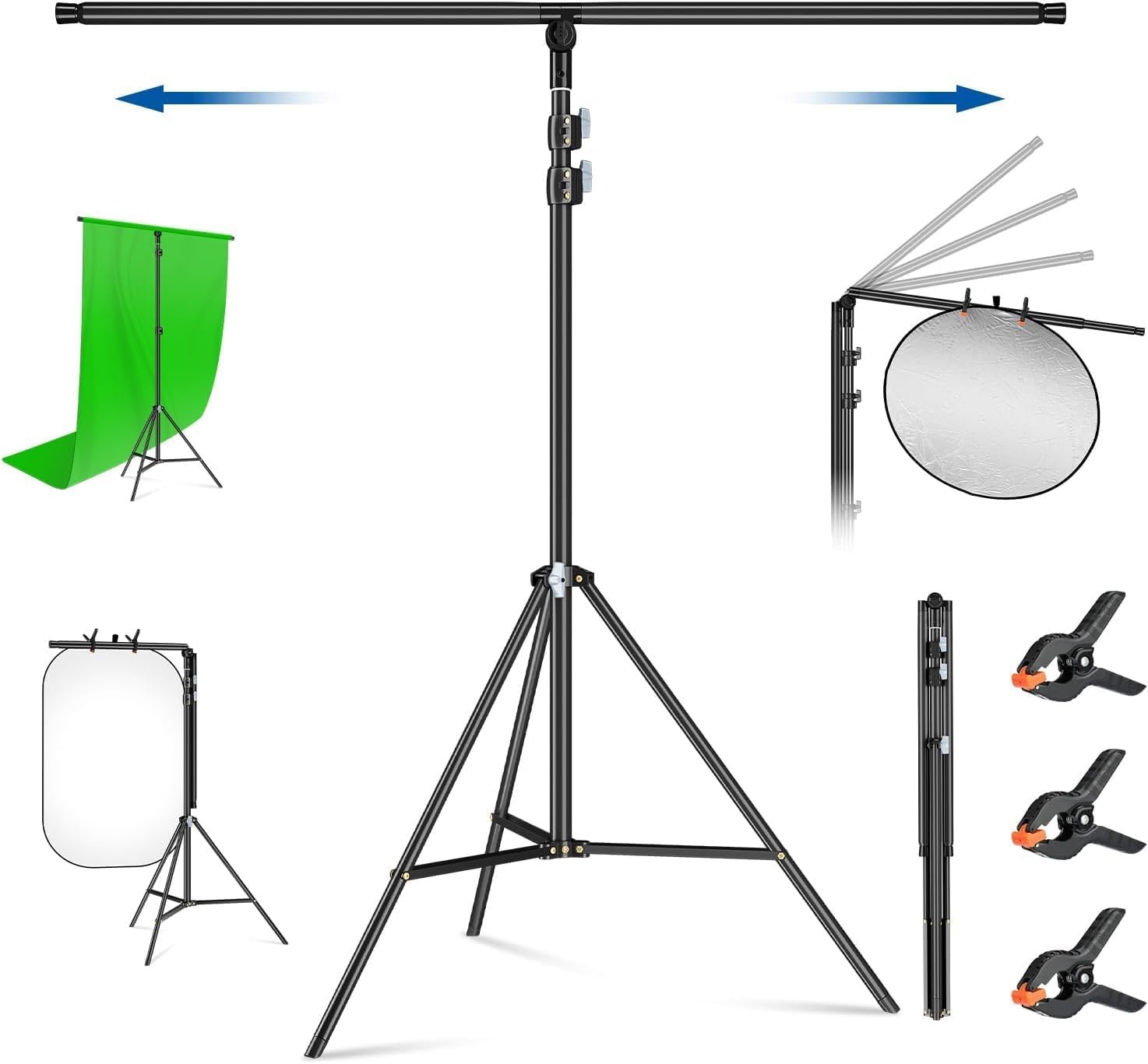 soonpho T-vormige achtergrondstandaard, 2,68 x 2,06 m, statiefstandaard, fotoachtergrond voor fotostudio, portret, productfotografie - Maat 2.6M