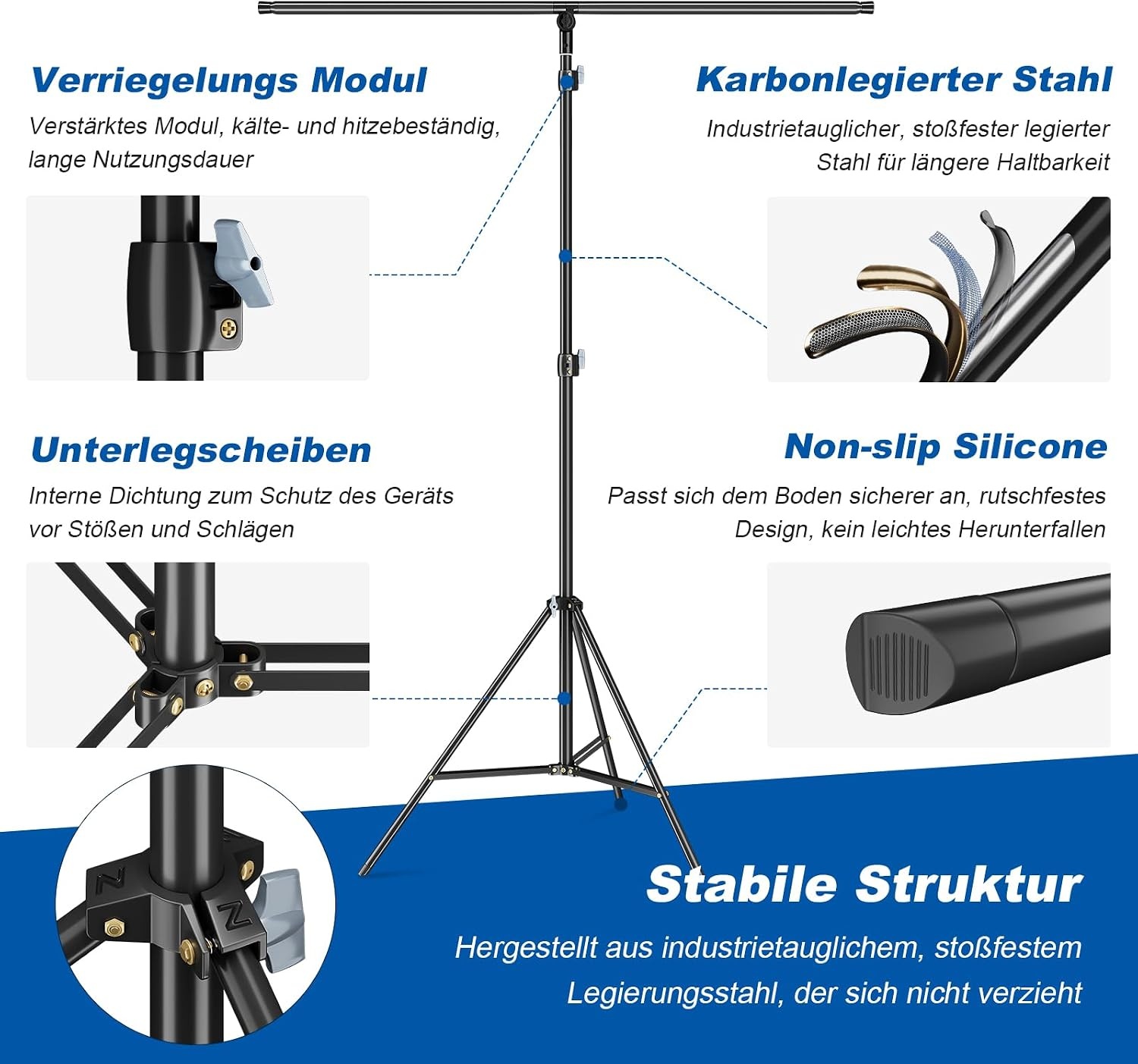 soonpho T-vormige achtergrondstandaard, 2,68 x 2,06 m, statiefstandaard, fotoachtergrond voor fotostudio, portret, productfotografie - Maat 2.6M