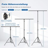 soonpho T-vormige achtergrondstandaard, 2,68 x 2,06 m, statiefstandaard, fotoachtergrond voor fotostudio, portret, productfotografie - Maat 2.6M