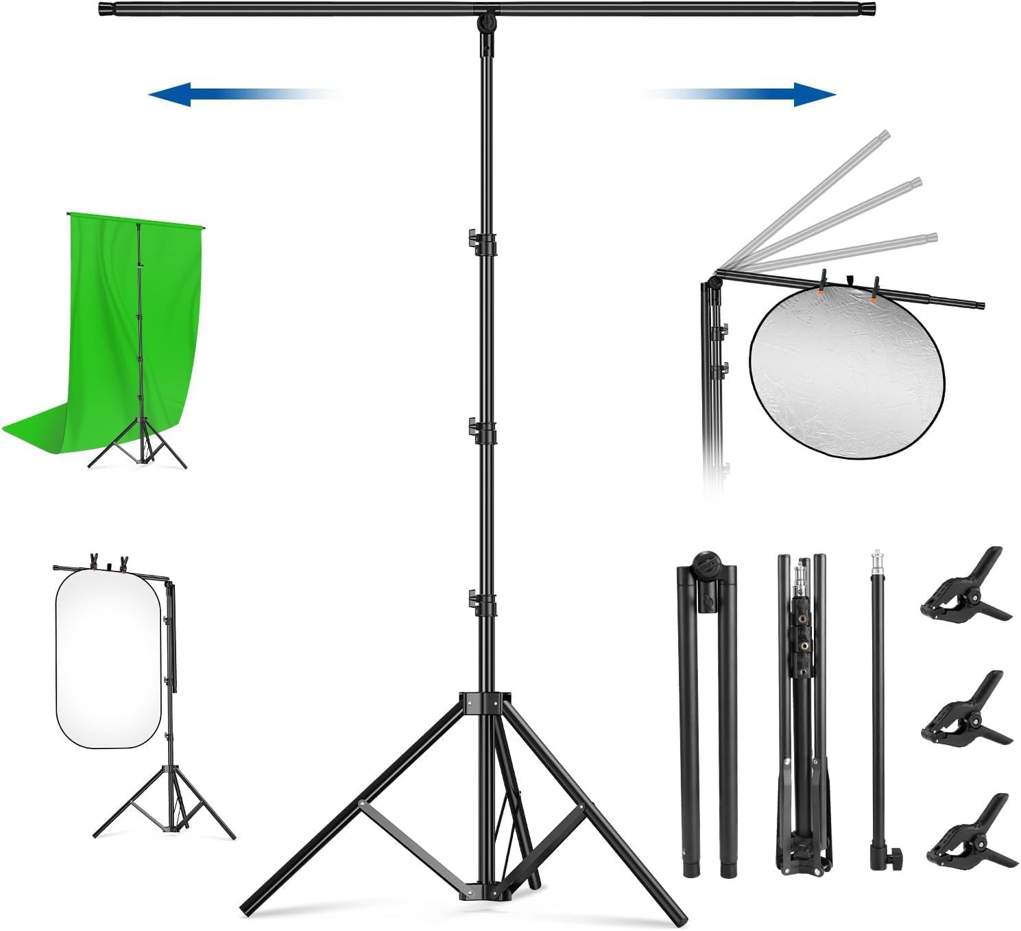 soonpho T-vormige achtergrondstandaard, 2,68 x 2,06 m, statiefstandaard, fotoachtergrond voor fotostudio, portret, productfotografie - Maat 2.6M