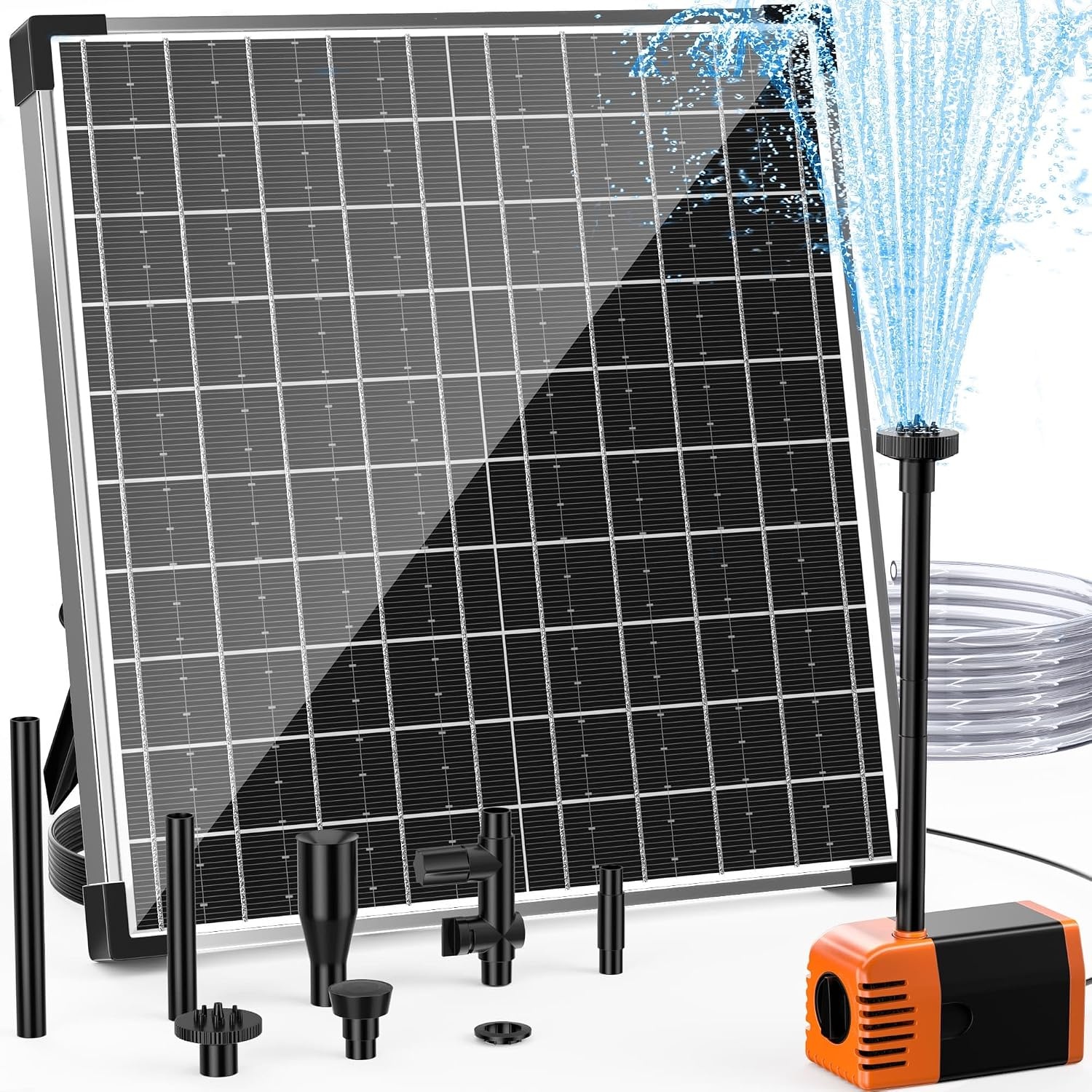 Biling 25 W Solar vijverpomp, 1810 l/u debiet, fontein op zonne-energie voor buiten, met 1,5 m beekloopslang, filter, doe-het-zelf zonnepomp, 5 m leidinglengte, beeklooppomp, zonne-energie voor