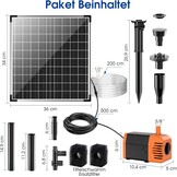 Biling 25 W Solar vijverpomp, 1810 l/u debiet, fontein op zonne-energie voor buiten, met 1,5 m beekloopslang, filter, doe-het-zelf zonnepomp, 5 m leidinglengte, beeklooppomp, zonne-energie voor