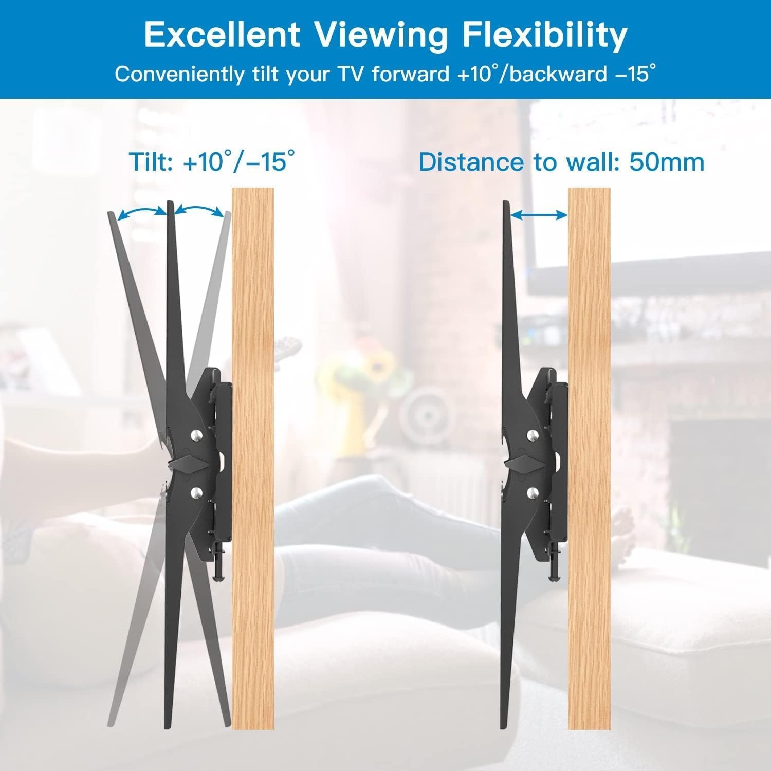 Kantelbare tv-muurbeugel voor de meeste platte en gebogen LCD-, OLED- en plasma-tv's van 26-55 inch – tv-houder met VESA Max van 400 x 400 mm, maximale capaciteit van 60 kg